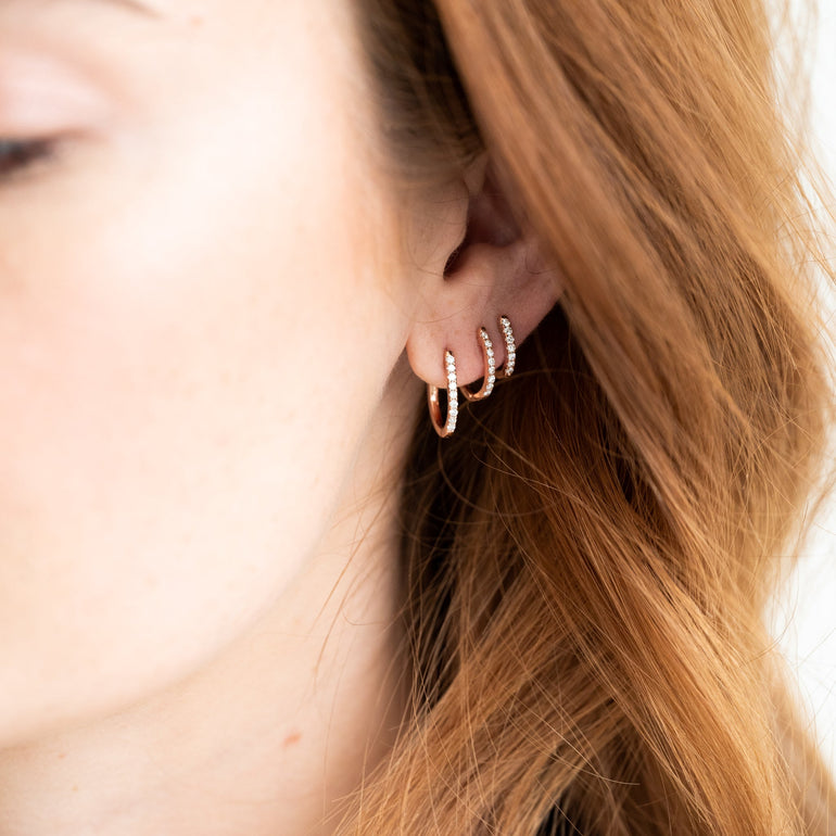 Medium sized diamond hoop earrings Clearance