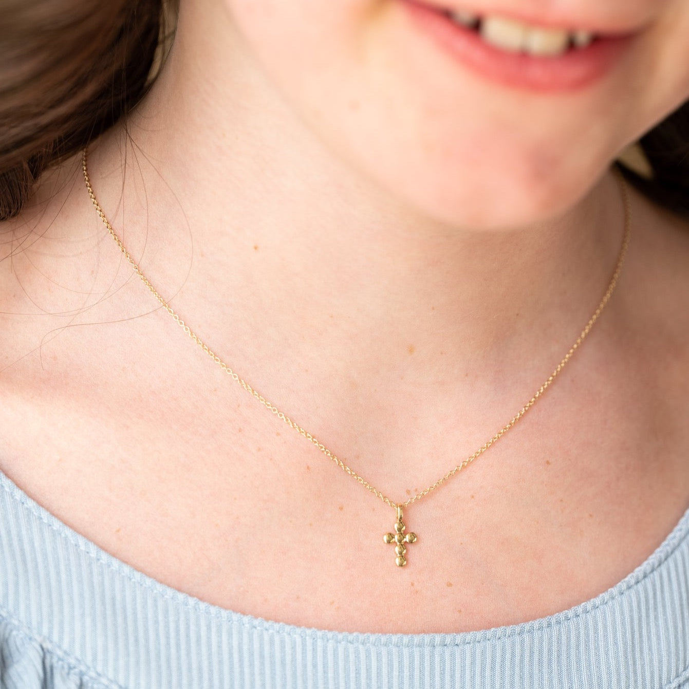 Margie Edwards Jewelry Women's Small Side Gold Cross Necklace